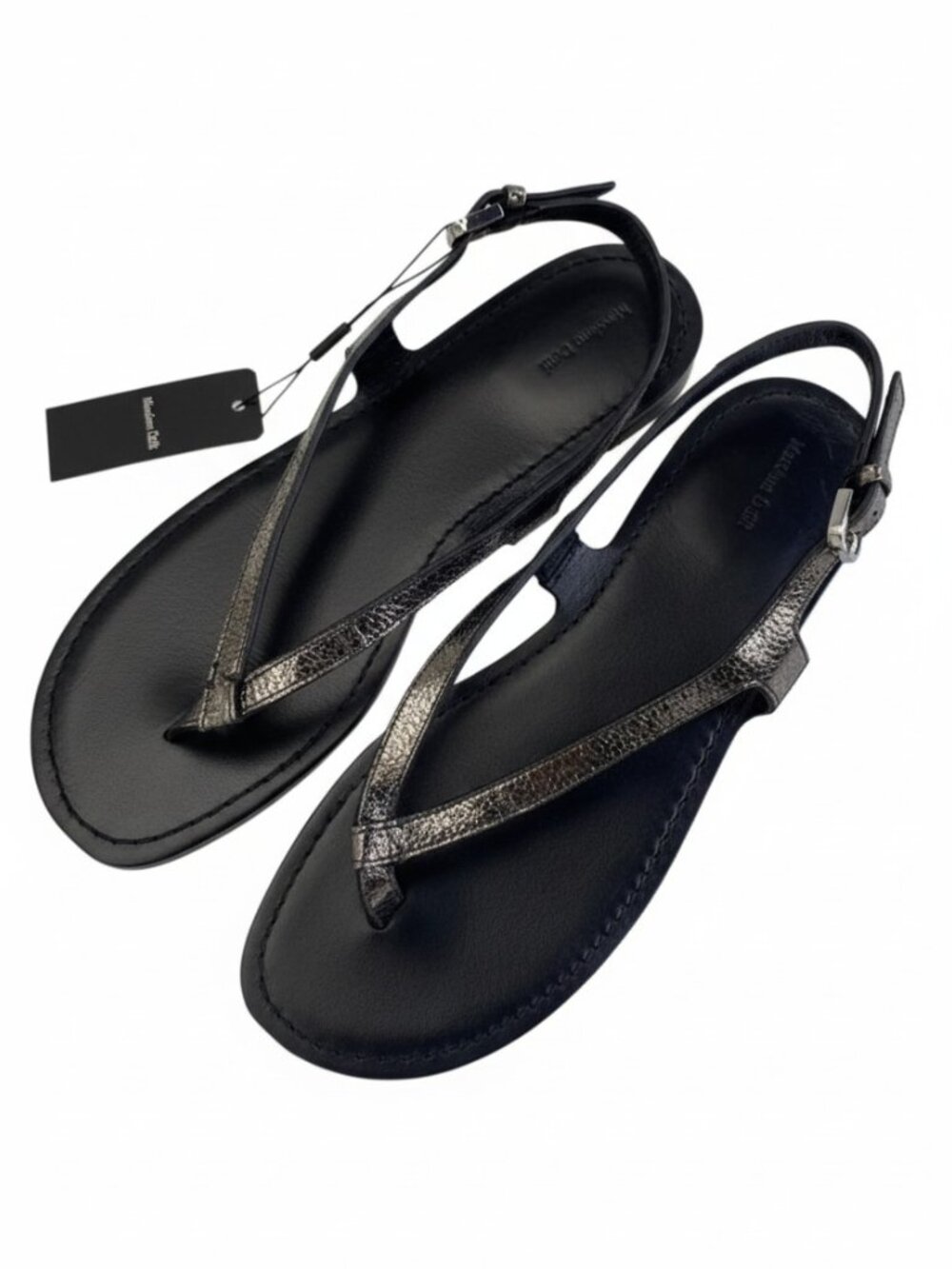 NEW MASSIMO DUTTI Flat Sandals Women's SizeUS9 SilverMetallic Leather SideBuckle